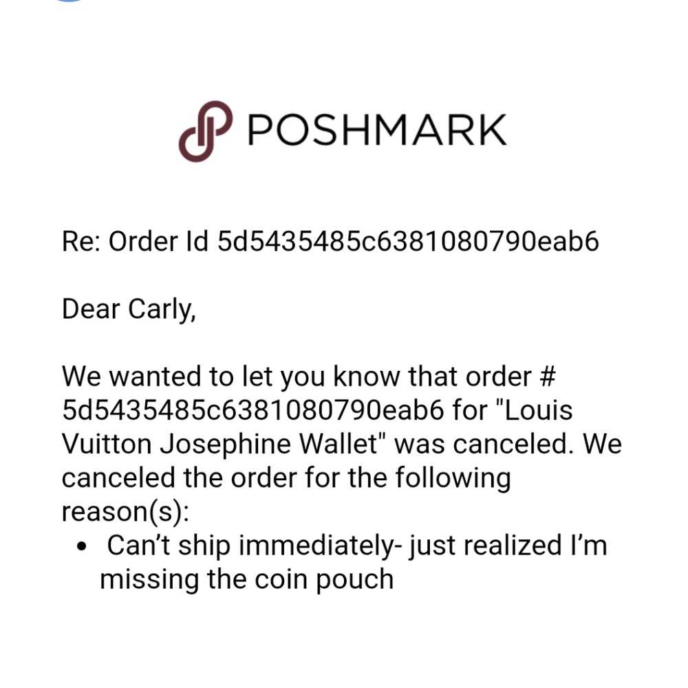 Order cancellation info